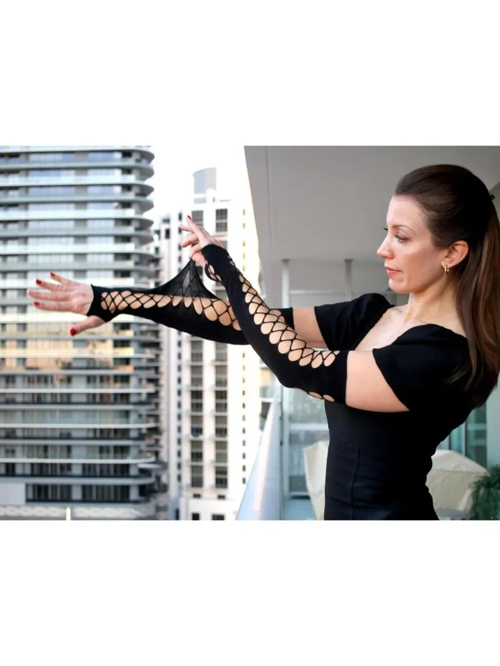 Women's Goth Black Arm Warmers Fingerless Gloves Y2K Gothic Cosplay